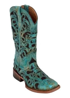 Ferrini Ladies Horseshoe Sq Toe Turq Boots